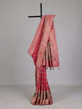 Rani pink Bandhani pattern figurative embroidered festive saree