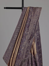 Plum wine champagne ziraf tissue silk embellished saree