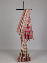 Beige modal silk Patola motif magenta zari border saree