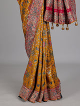 Mustard yellow modal silk Patola motif zari work saree