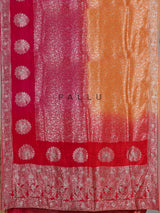 Red and yellow shaded embellished dola silk saree