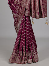 Dark purple embellished dola silk saree
