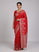 Crimson red shikargah dola silk saree