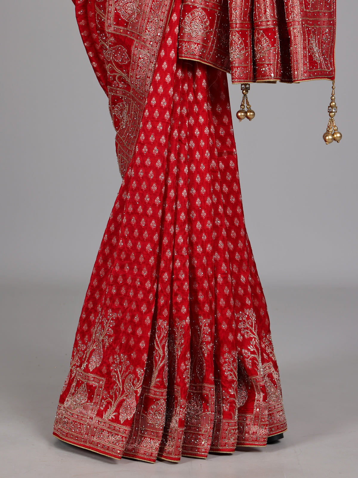 Crimson red shikargah dola silk saree