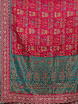 Magenta pink and teal modal silk saree