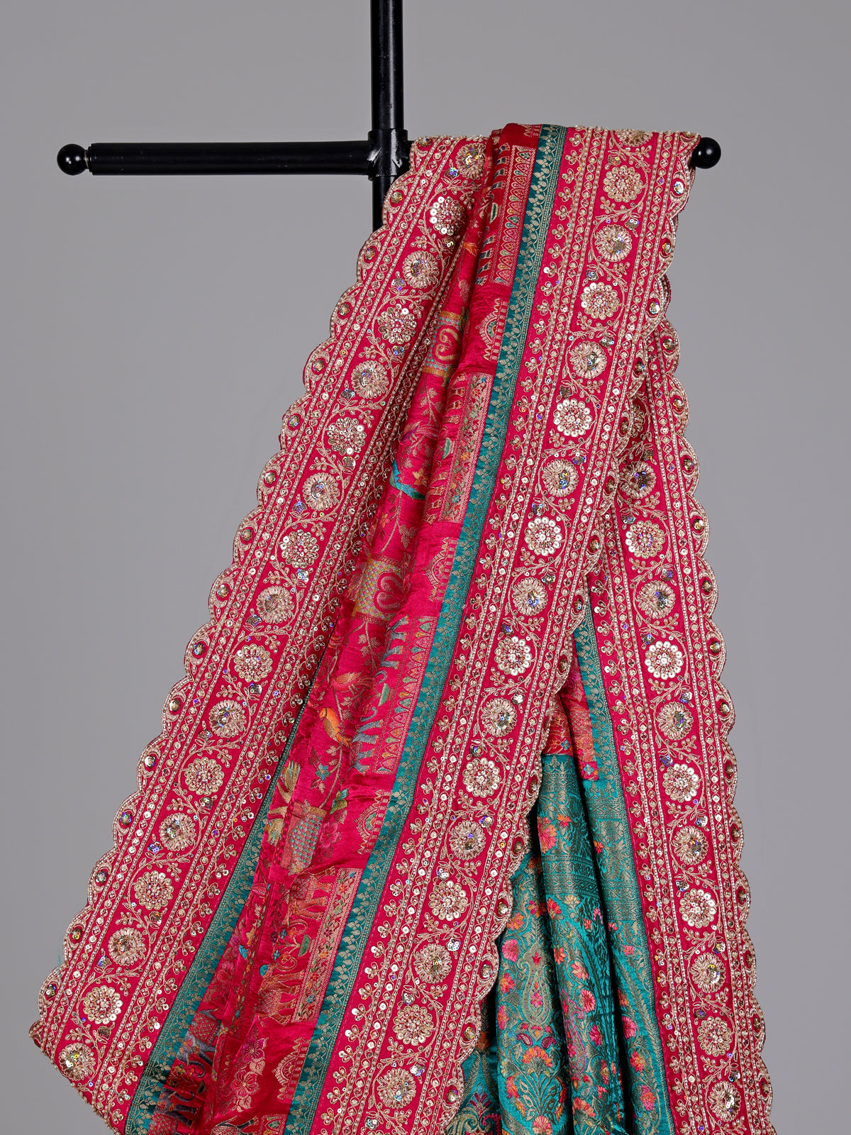 Magenta pink and teal modal silk saree