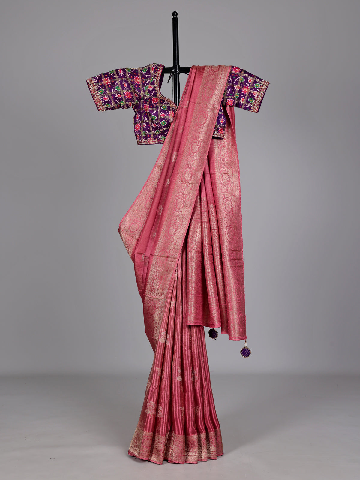 Dark peach tissue-silk saree with readymade blouse