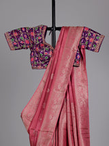 Dark peach tissue-silk saree with readymade blouse