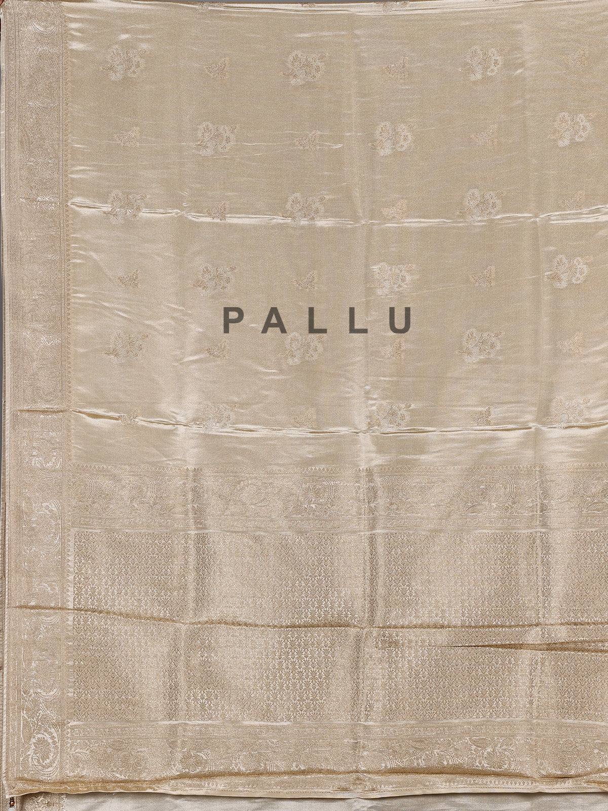 Beige metallic tissue-silk saree with readymade blouse