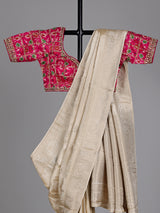 Beige metallic tissue-silk saree with readymade blouse