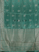 Rama green metallic tissue-silk saree with readymade blouse
