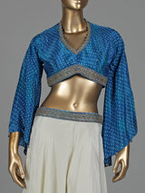 Blue printed crepe silk palazzo suit with cutdana detailing