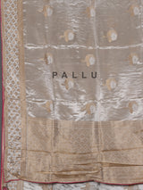 Champagne beige floral tissue-silk saree with readymade blouse