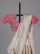Champagne beige floral tissue-silk saree with readymade blouse