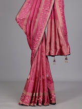 Onion pink bandhani silk-blend saree with readymade blouse