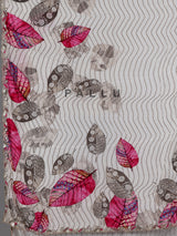 Off-white printed crepe saree with readymade blouse