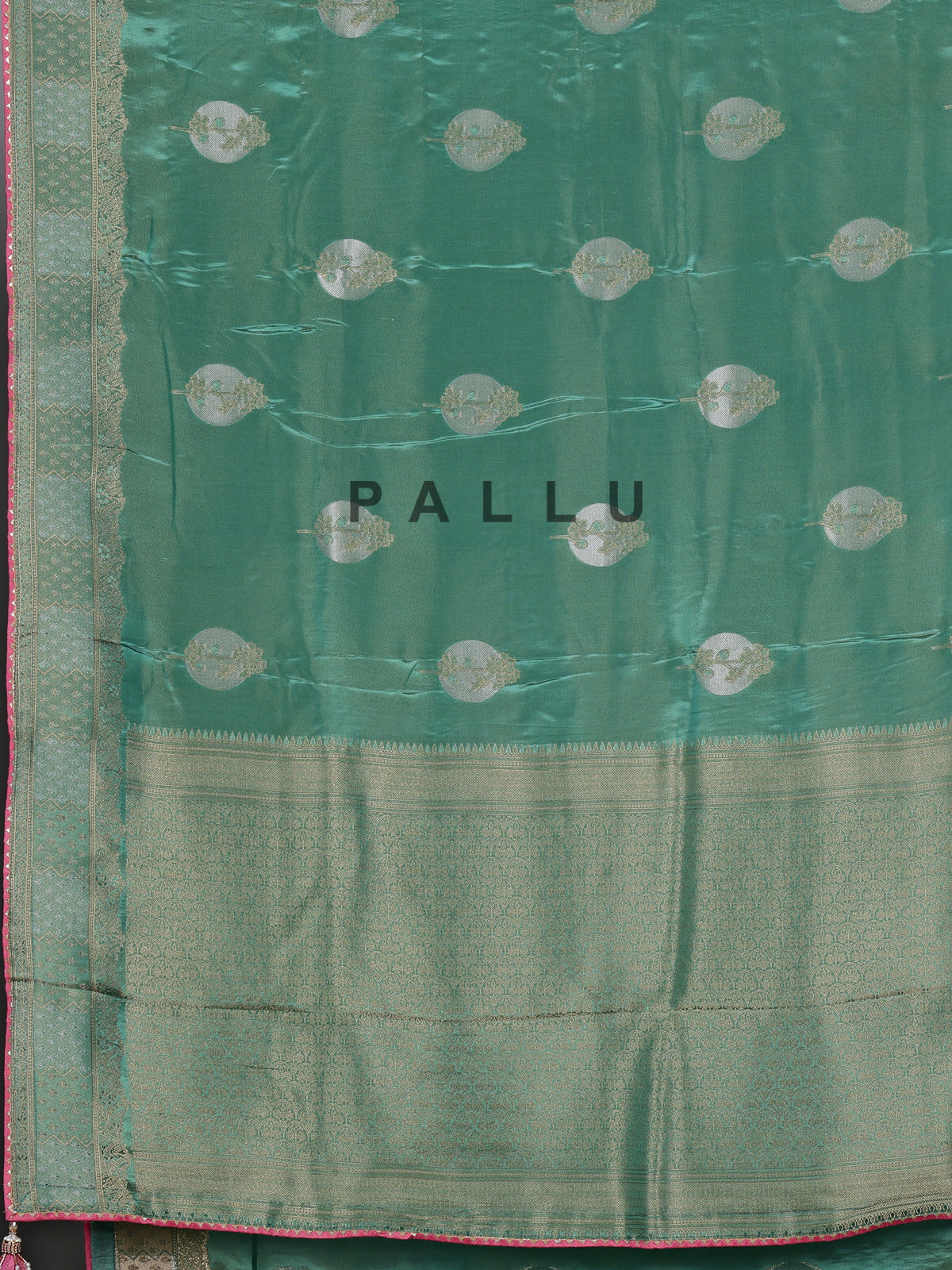 Rama green zari tissue-silk saree with readymade blouse