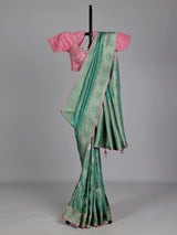Rama green zari tissue-silk saree with readymade blouse