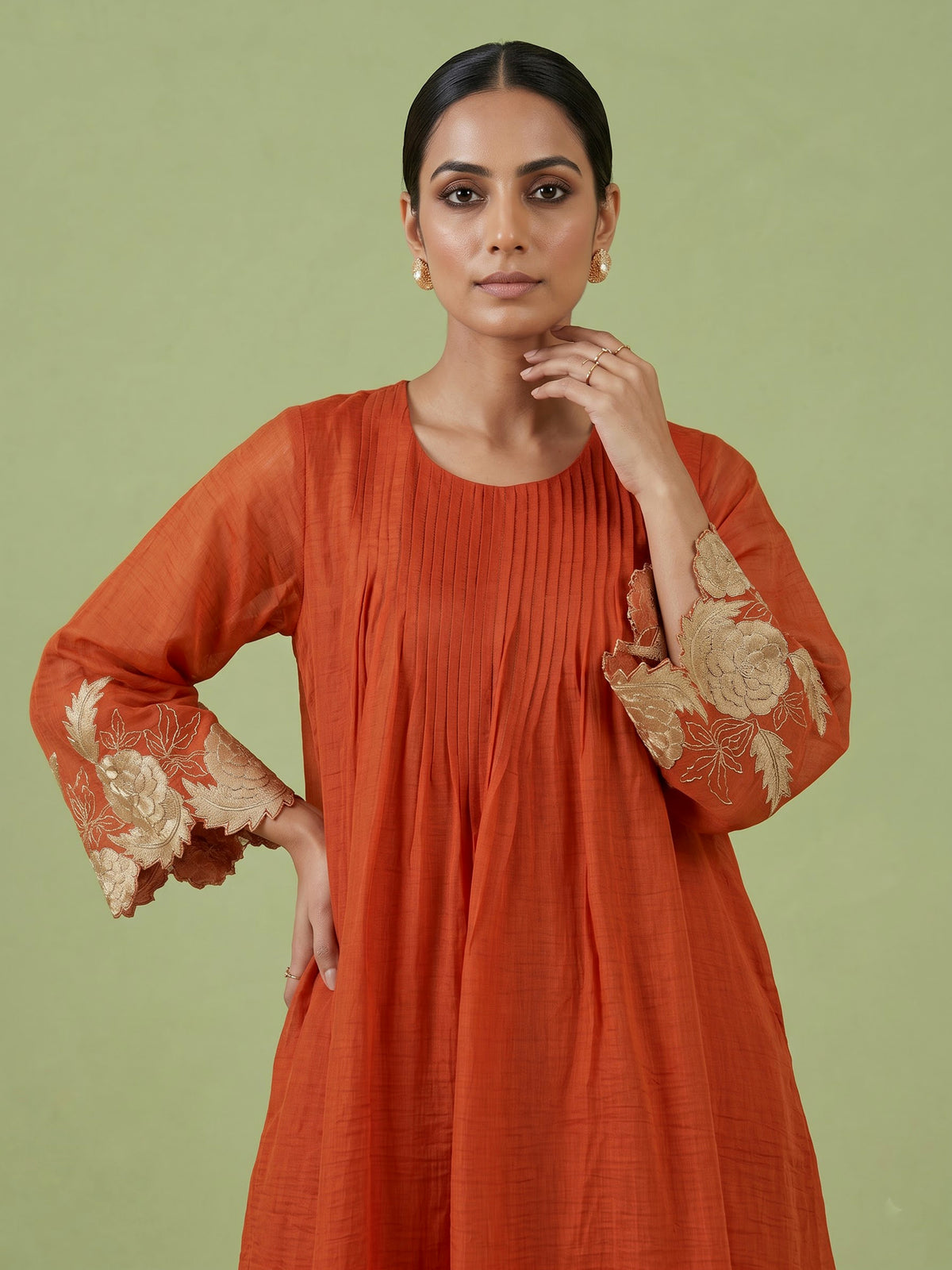Orange floral zardozi kurti set