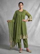 Olive green embroidered kurti set
