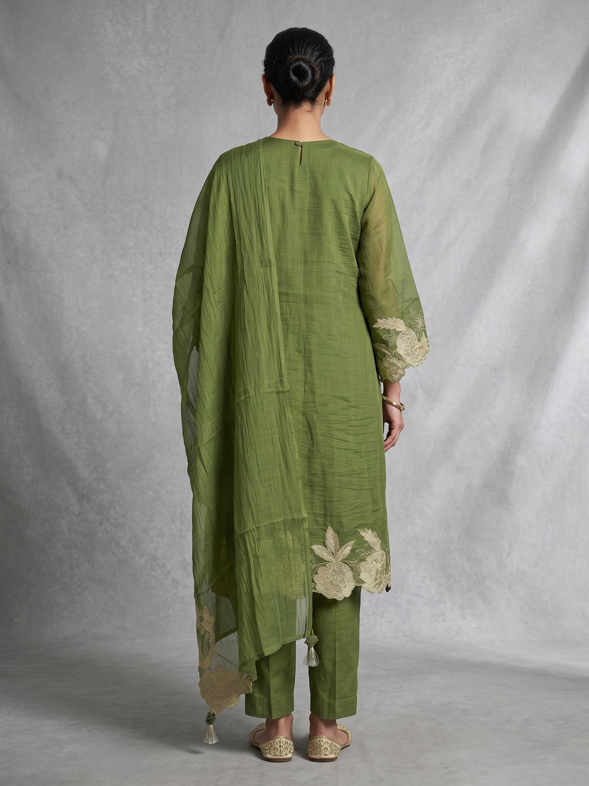Olive green embroidered kurti set