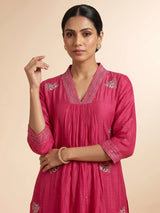 Rani pink embellished kurti set