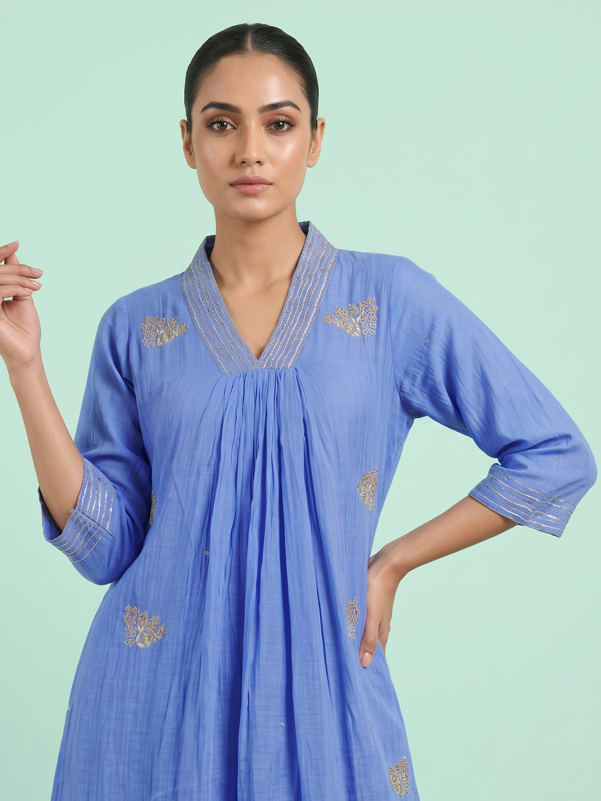 Sky blue embellished kurti set