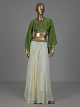 Green printed crepe silk palazzo suit with sequined detailing