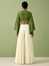 Green printed crepe silk palazzo suit with sequined detailing