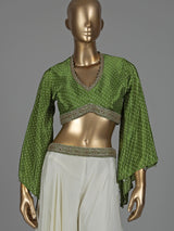 Green printed crepe silk palazzo suit with sequined detailing