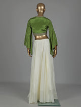 Green printed crepe silk palazzo suit with sequined detailing
