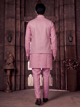 Pink zardosi embellished waistcoat set with royal crest for mens