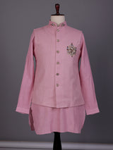 Pink zardosi embellished waistcoat set with royal crest for mens