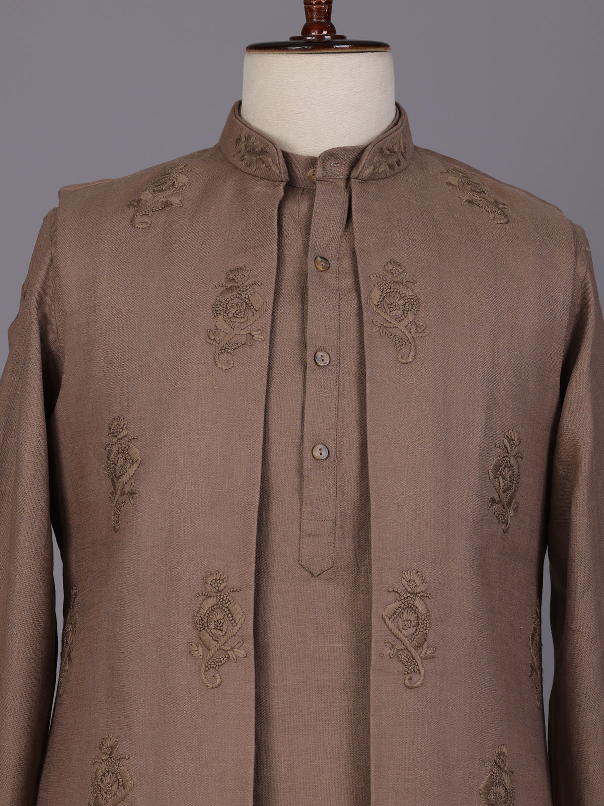 Brown floral thread waistcoat set for mens weddings