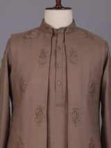 Brown floral thread waistcoat set for mens weddings
