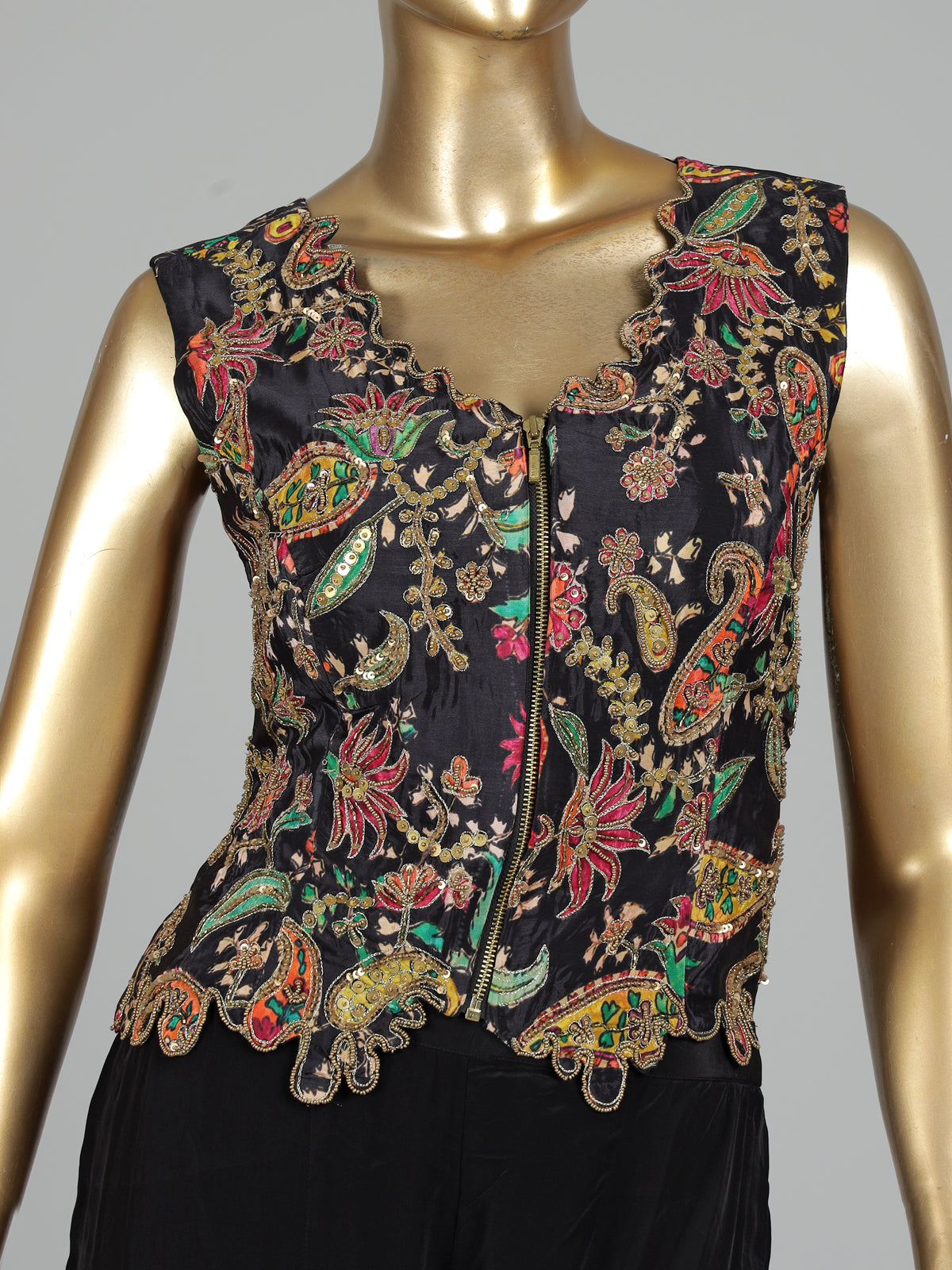 Black printed crepe silk palazzo suit with beadwork and dupatta