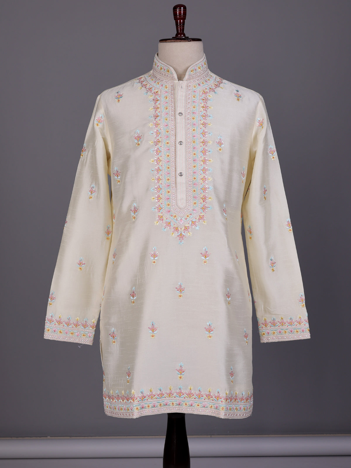 Cream raw silk embroidered kurta suit for mens weddings