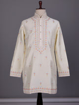 Cream raw silk embroidered kurta suit for mens weddings