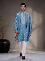 Firozi blue thread aabla kurta suit with dupatta for mens