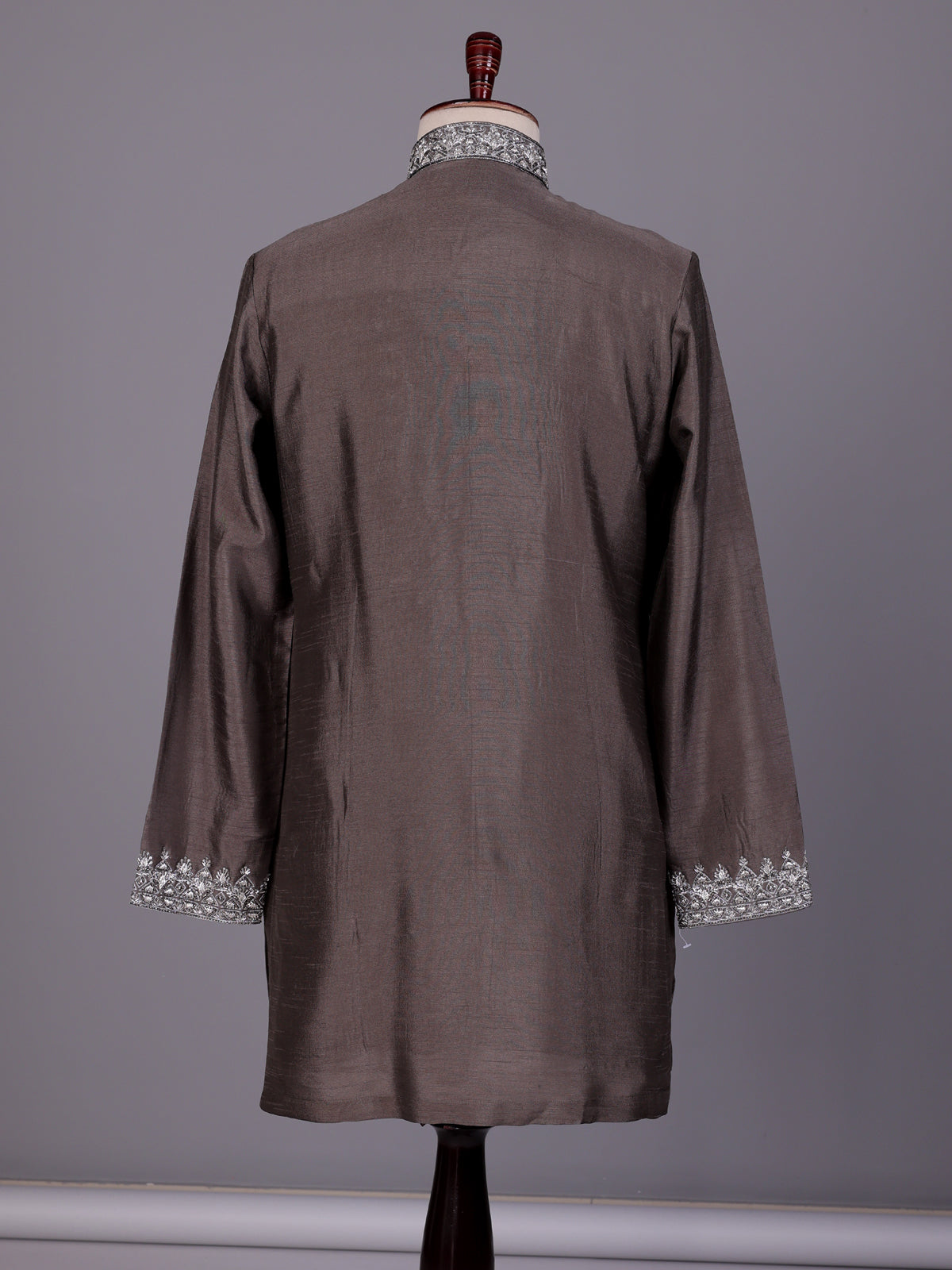 Dark grey zardosi kurta suit with sequins for mens
