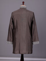 Dark grey zardosi kurta suit with sequins for mens