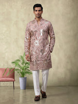 Onion pink embroidered kurta suit for mens receptions
