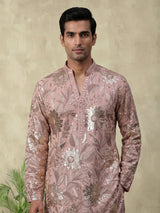 Onion pink embroidered kurta suit for mens receptions