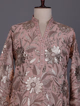 Onion pink embroidered kurta suit for mens receptions