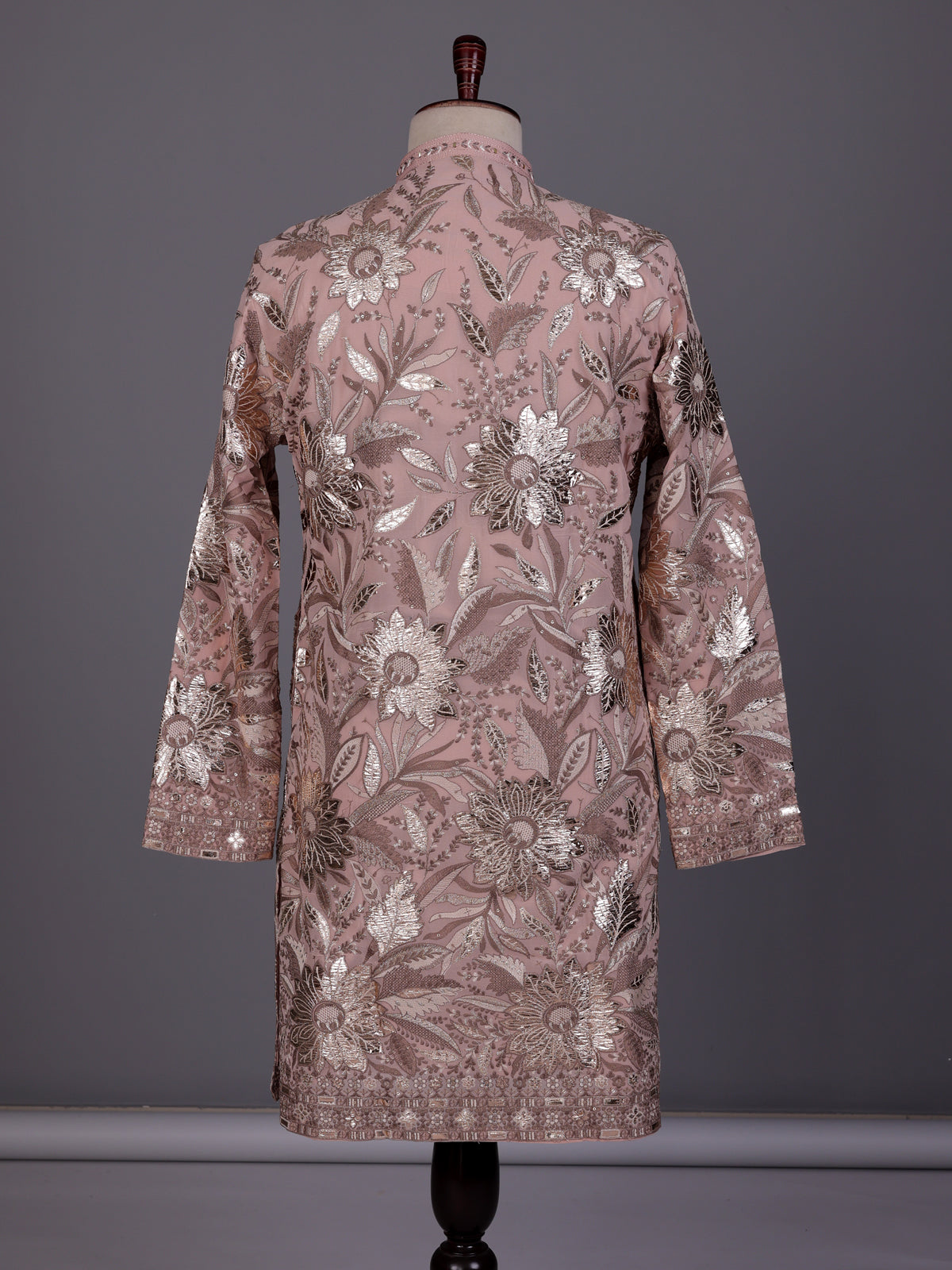 Onion pink embroidered kurta suit for mens receptions