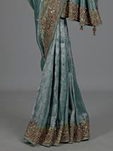 Seafoam blue embellished women saree