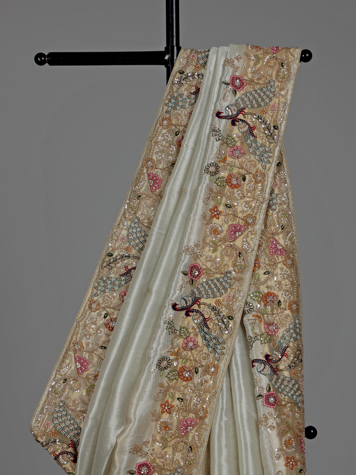 Mint blue peacock women saree