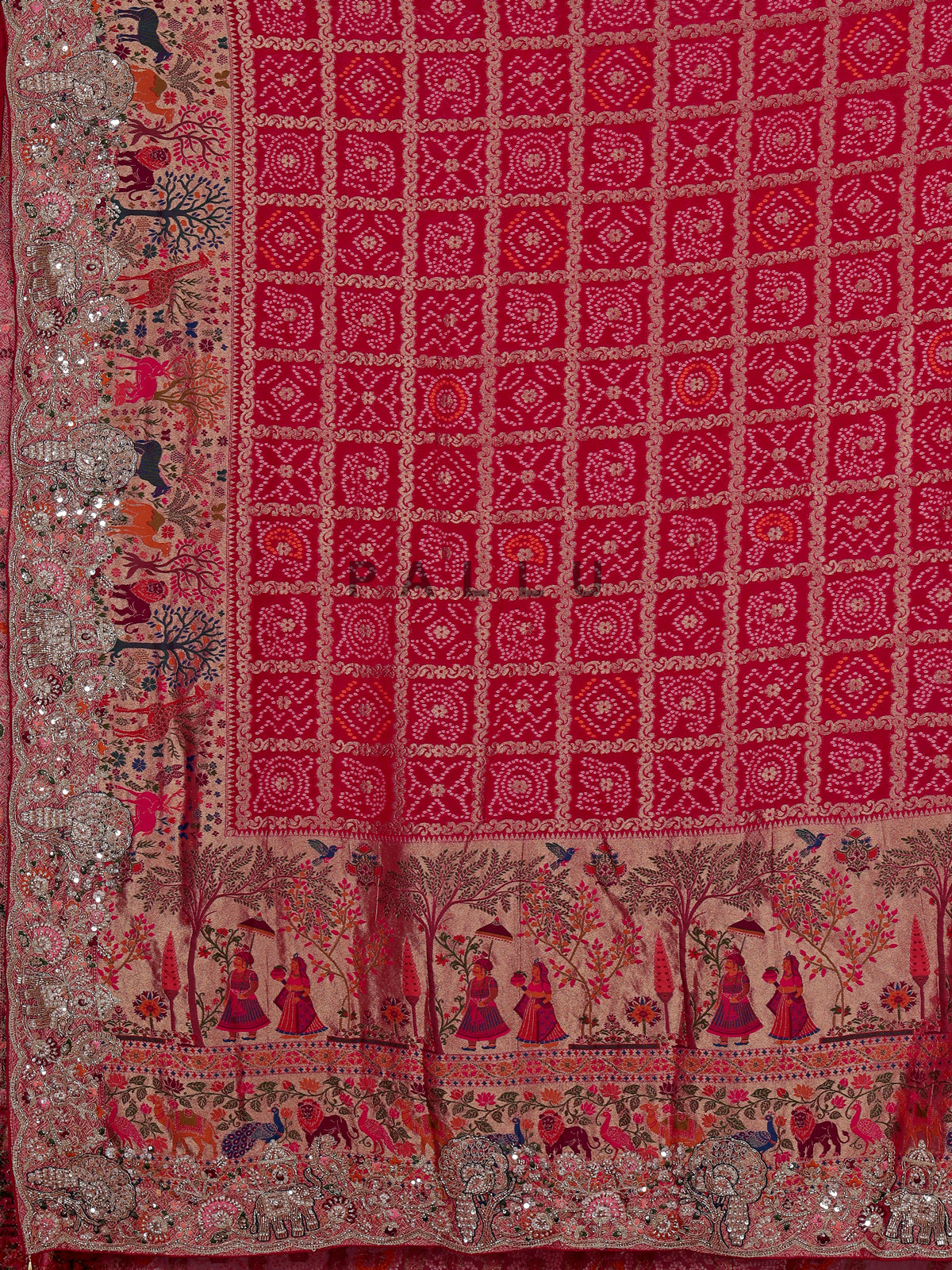 Magenta pink bandhani women saree