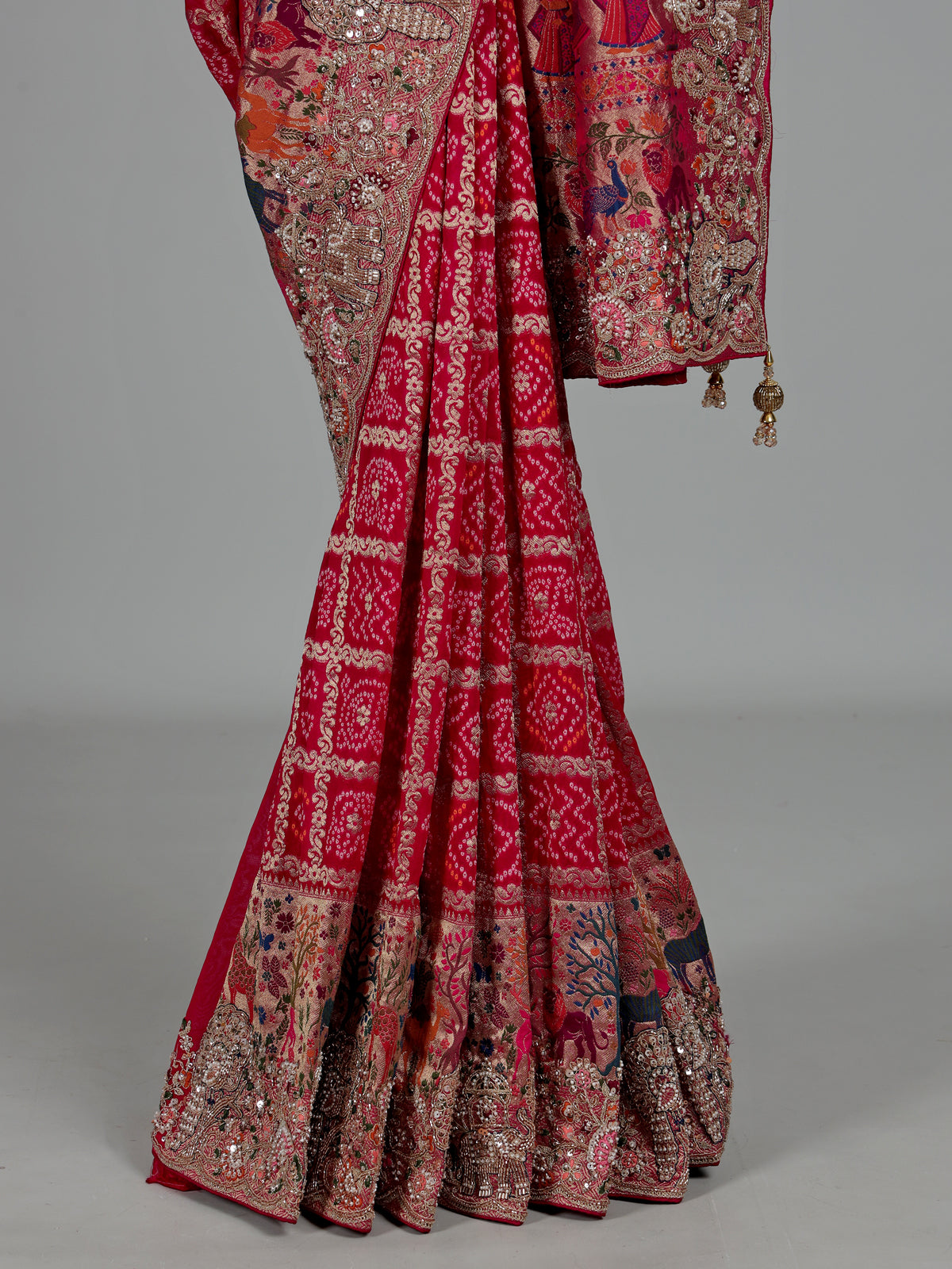 Magenta pink bandhani women saree
