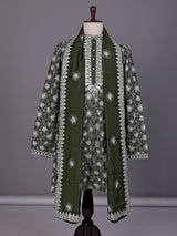 Mehendi green embroidered aabla kurta suit with dupatta